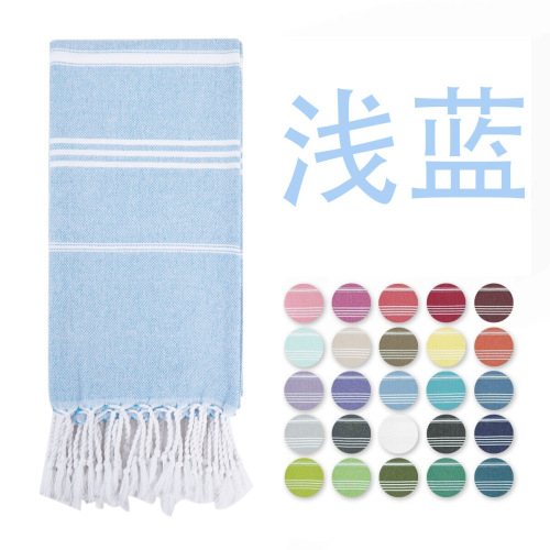 Woven cotton blanket, outdoor blanket, foreign trade, Turkish color bath towel, tassel striped beach towel, polyester cotton children's towel