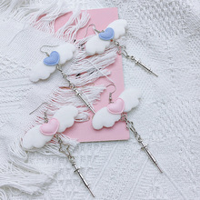 甜酷辣妹小众设计天使耳环日系软妹ins风毛绒翅膀亚文化针筒耳钩