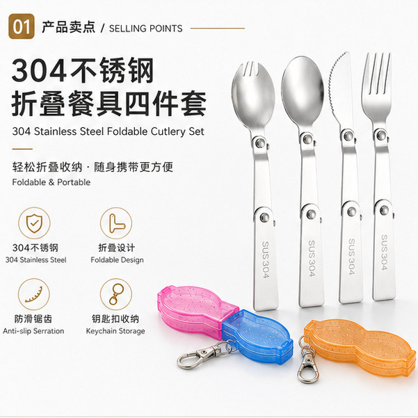 304 Stainless Steel Folding Spoon and Fork Portable Outdoor Camping Cutlery Stew Cup Fork Spoon Folding Design