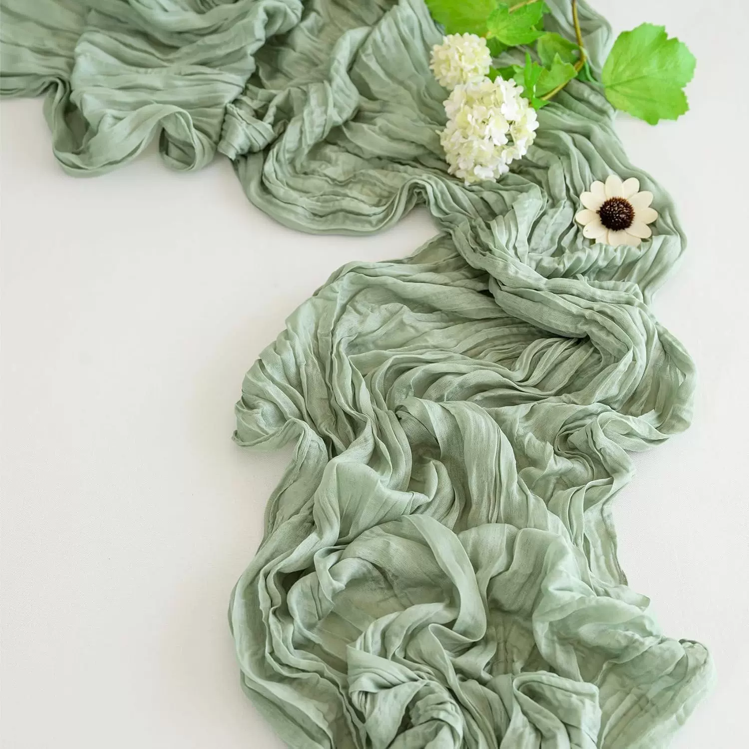 亚马逊绉布桌旗桌布巴厘纱派对装饰跨境婚庆布置欧美麻花褶皱纱布