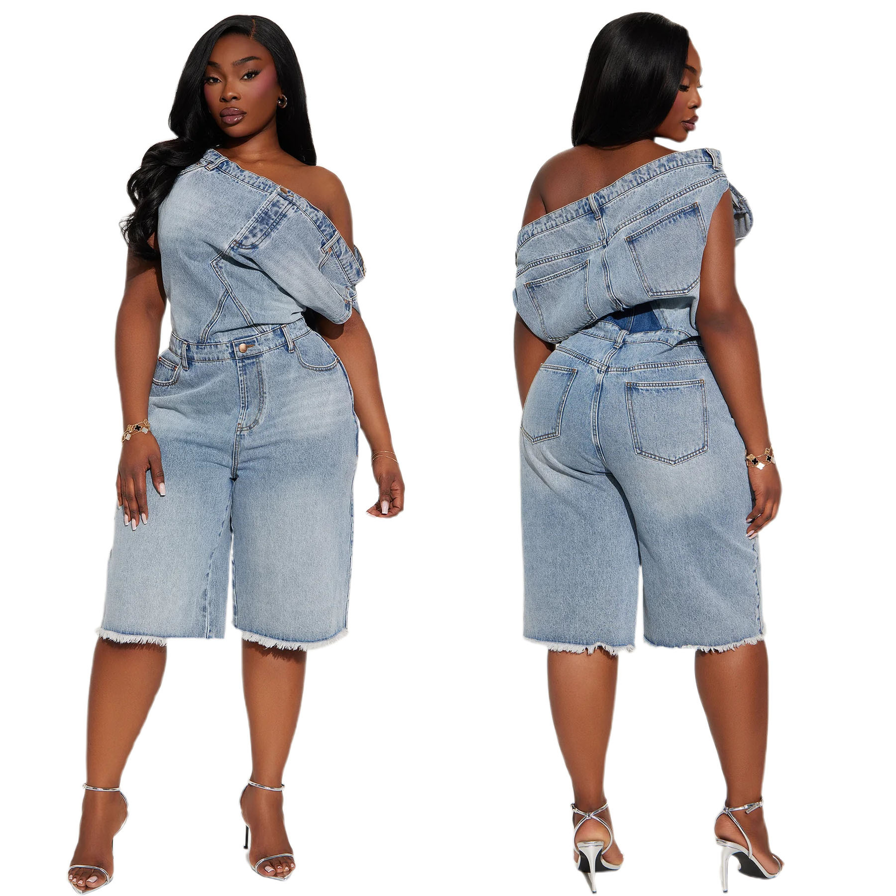 Women's Strapless Off-Shoulder Slim Fit Denim Jumpsuit Casual Fashion American Style New_ecoleips.com