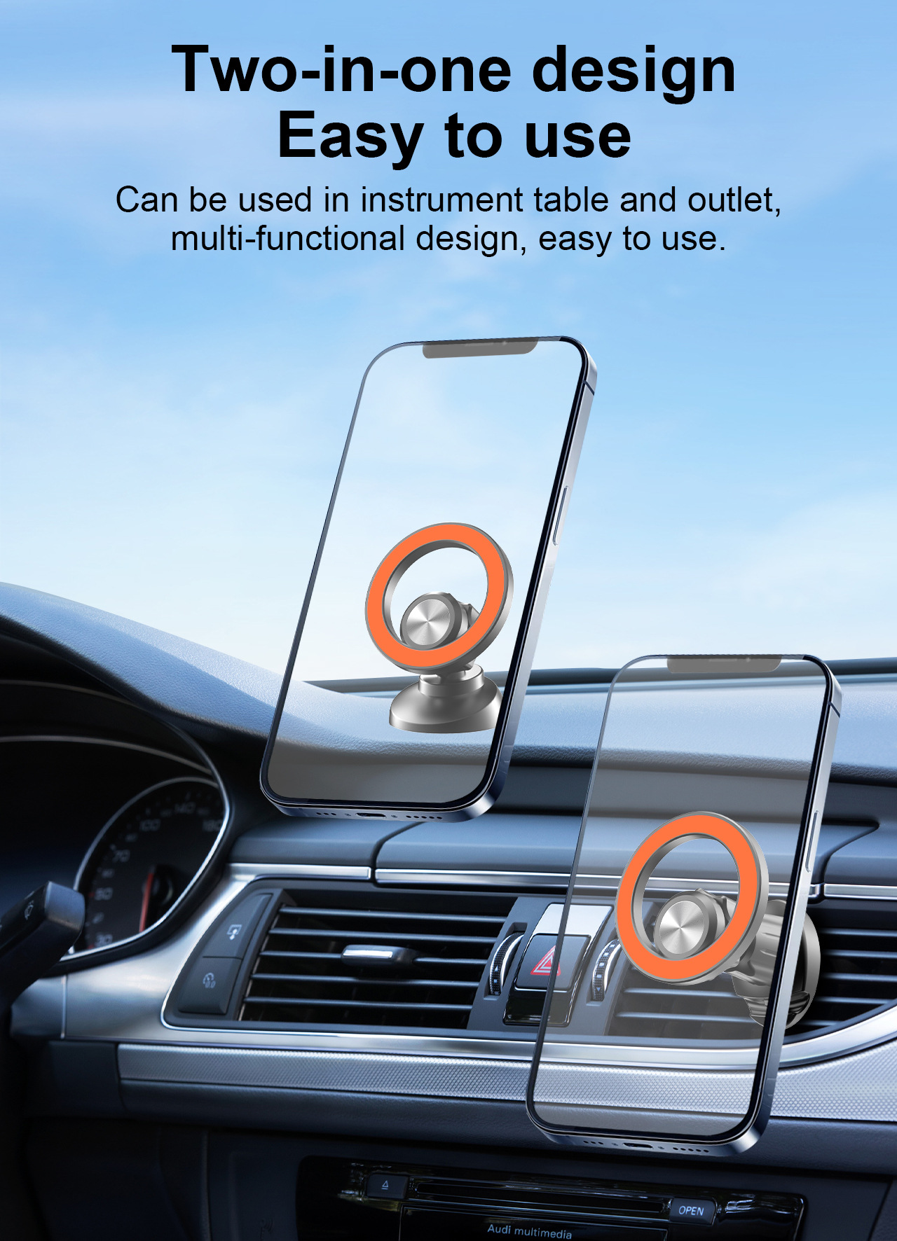 2024 new dashboard air outlet magsafe magnetic navigation car universal car magnetic ring mobile phone holder