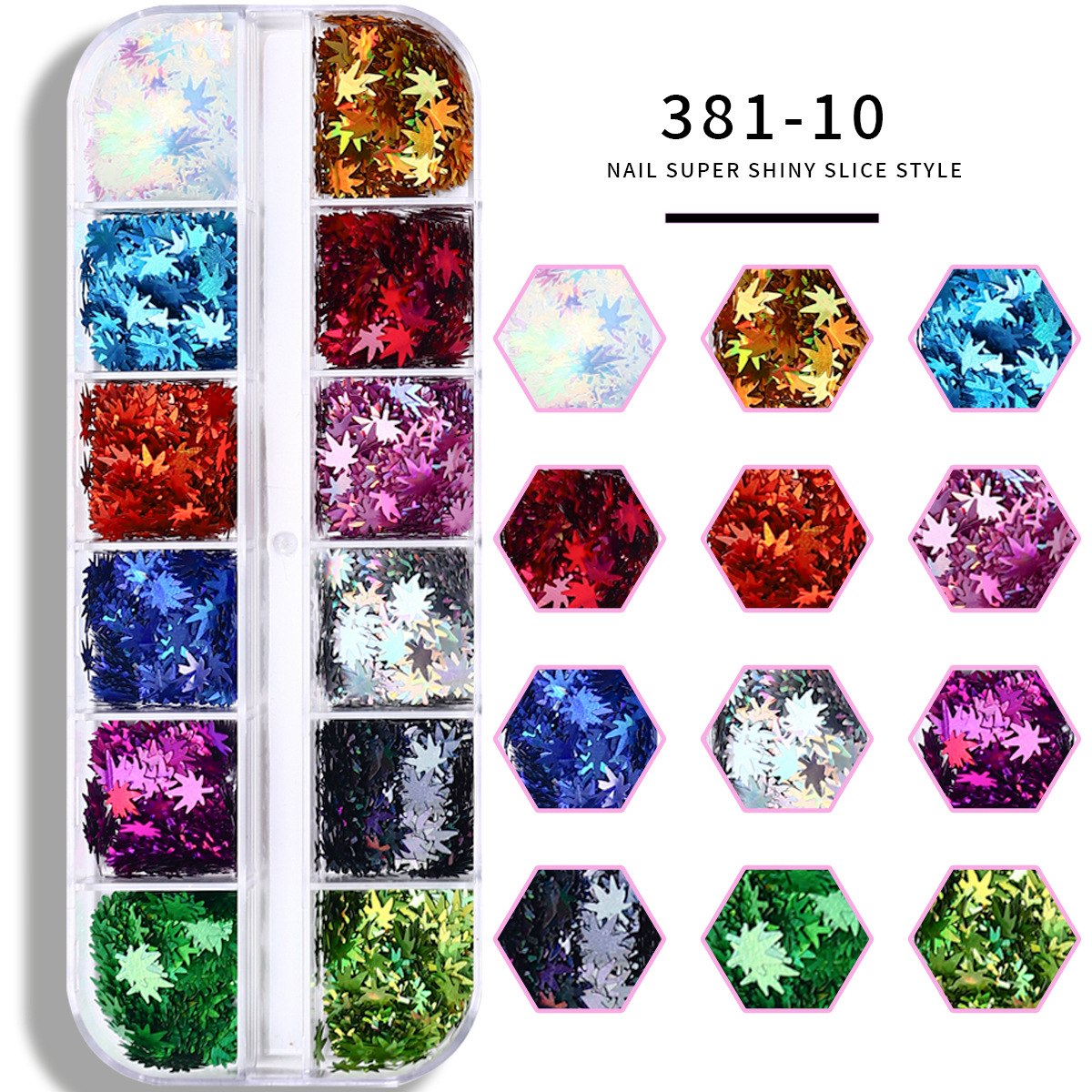 Red manicure sequinilla de arce sequinilla láser otoño al por mayor DIY barra 12 cuadrícula manicure decoración sequinilla