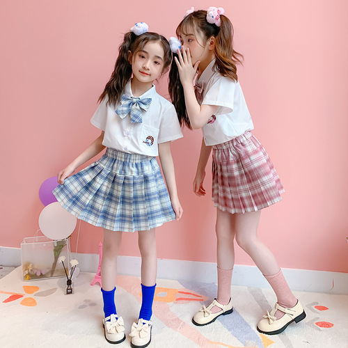 Girls jk uniforms children children kindergarten school students chorus choir performance costumes students cheerleading uniform performance plaid skirts