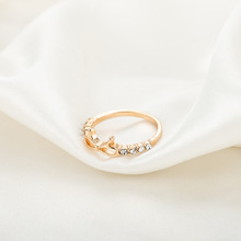 伙拼跨境新款饰品批少女简约镶钻蝴蝶结金色戒指高级感饰品批发