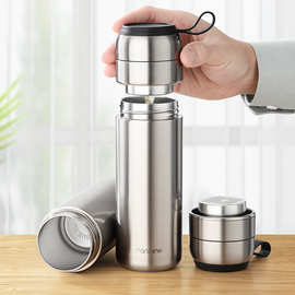 繁简茶水分离保温杯316不锈钢男高档车载泡茶杯便携提绳旅行水杯