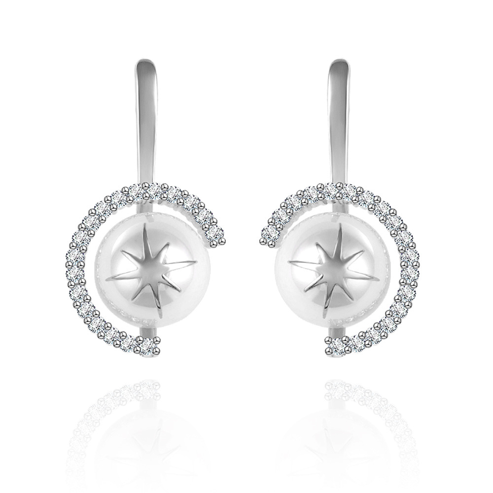 Designer pearl stud earrings women's creative star zircon ear jewelry_voghion.com