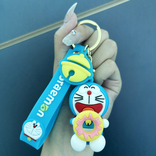 Animation Doraemon Cartoon Jingle Bell Cat Blue Fatty Keychain Cute Cat Doll Car Small Pendant Accessories
