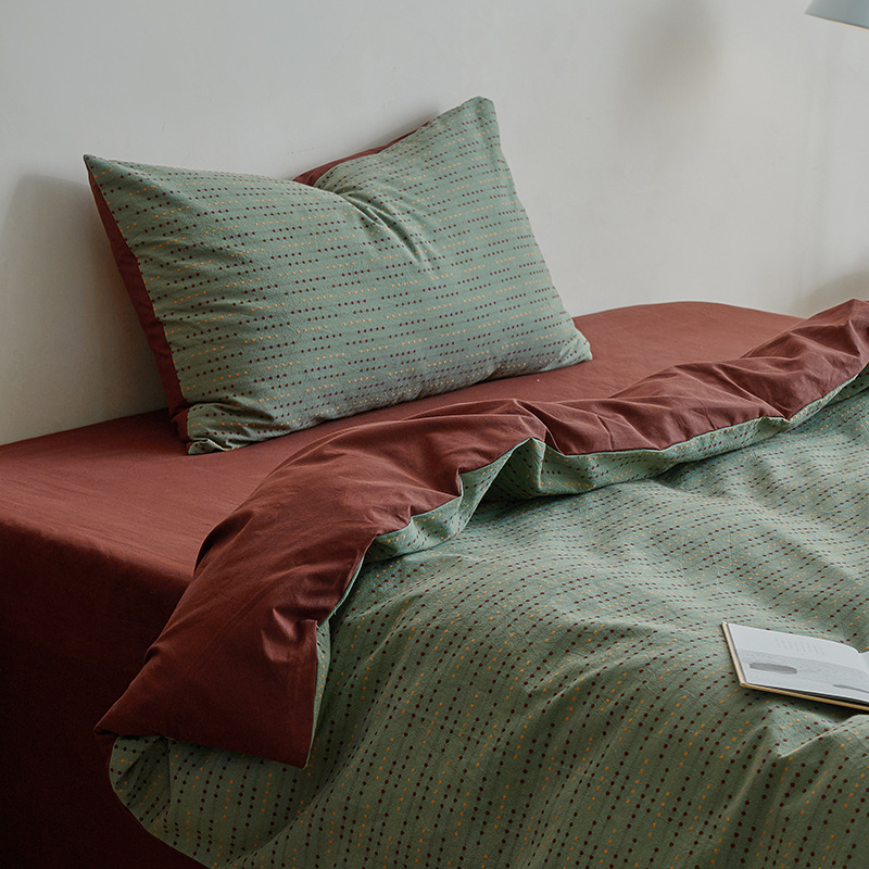 Nordic French Minimalist Retro Class A Vintage-style All-cotton Jacquard Four-piece Set, Nordic-style Skin-friendly Pure Cotton Yarn-dyed Duvet Cov_voghion.com