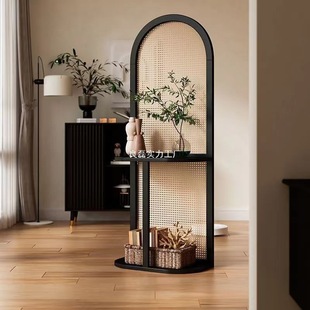 Rattan partition display screen entrance porch facing door wall corner cabinet retro Chinese style storage seat screen