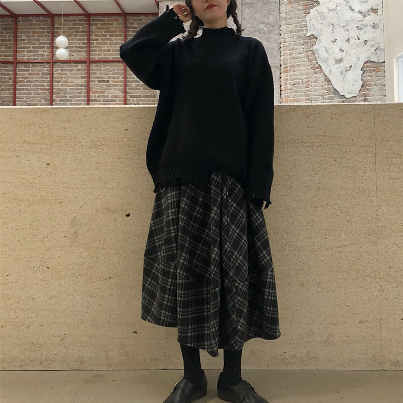 Gonna midi a trapezio in lana elasticizzata GraceChic, stile retrò, autunno inverno, per donna, lunghezza media, patchwork scozzese ~ Export Overstock_voghion.com