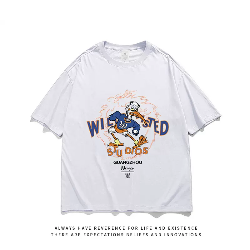 潮牌涂鸦数码直喷印花短袖男装宽松休闲百搭外穿白色T恤男士潮流