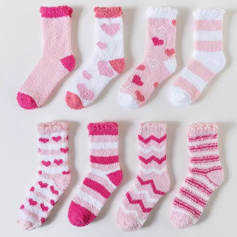 Coral Fleece Socks for Valentine's Day, Non-Shedding, Cross-Border Pink Floor Socks for Women, Autumn and Winter Half-Fleece Socks, Home Sleep Socks Coral Fleece Socks for Valentine's Day, Non-Shedding, Cross-Border Pink Floor Socks for Women, Autumn and Winter Half-Fleece Socks, Home Sleep Socks