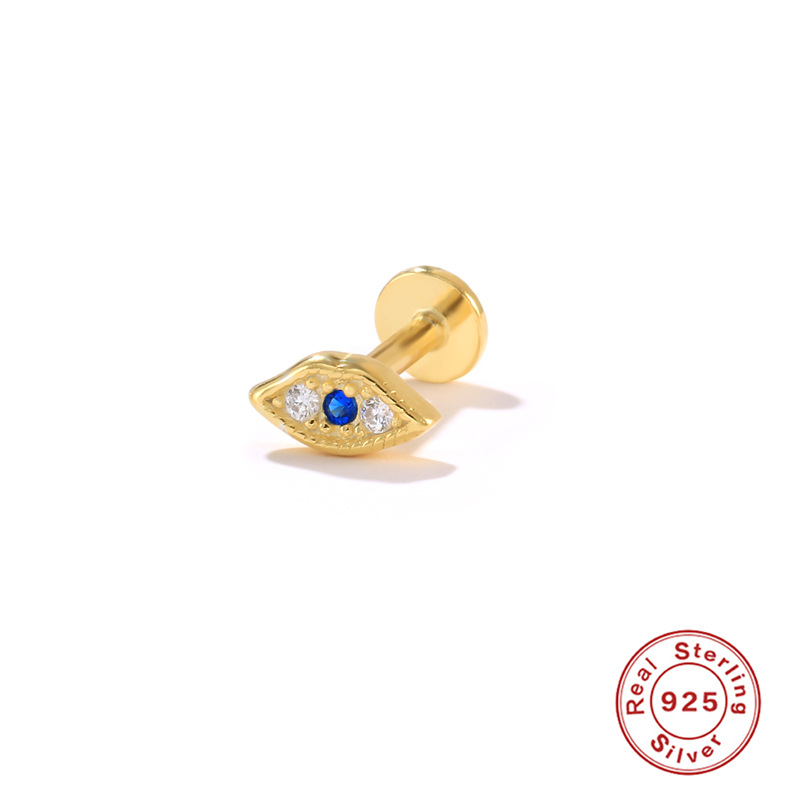 Nueva moda ins simple labio ojo diamante s925 plata esterlina 16G cabeza plana hilo piercing cartílago espárragos
