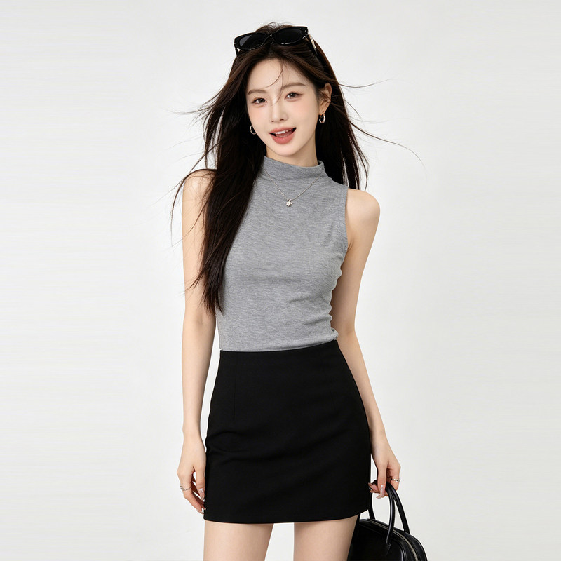 French-Style Stunning Asymmetrical Slim-Fit Half-High Collar Tank Top for Women, New Unique and Beautiful Summer Outerwear French-Style Stunning Asymmetrical Slim-Fit Half-High Collar Tank Top for Women, New Unique and Beautiful Summer Outerwear