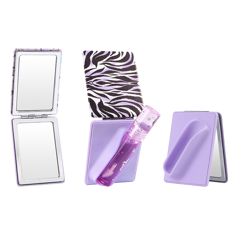 Apariencia patente de silicona lápiz labial soporte espejo de silicona ranura de almacenamiento espejo portátil dibujo personalizado espejo de piel zebra