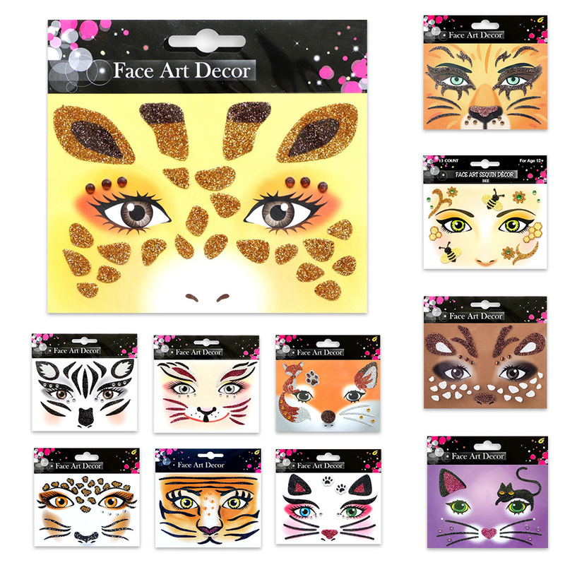 Halloween Face Sticker Fancy Dress Up Cute Animal Face Sticker Leopard Tiger Rabbit Cat Fox Sticker for Women