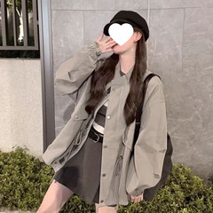 英伦风衣外套女2025春秋感宽松休闲廓形收腰抽绳工装夹克上衣