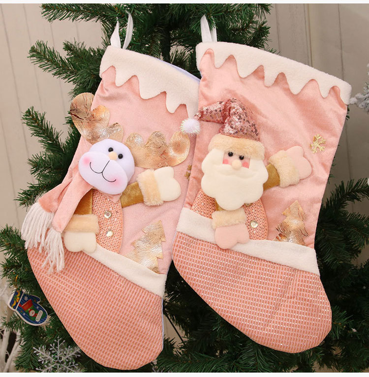 Cartoon New Pink Large Christmas Santa Stocking Wholesale Nihaojewelry display picture 4