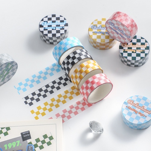 Yujian Eslite checkerboard series and paper tape fresh plaid DIY paper creative stickers hand account material stickers 6 types