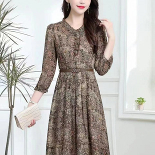 New Dress 2025 Plus-Size Tummy-Covering Flared Three-Quarter Sleeve Hepburn-Style High-End Dress