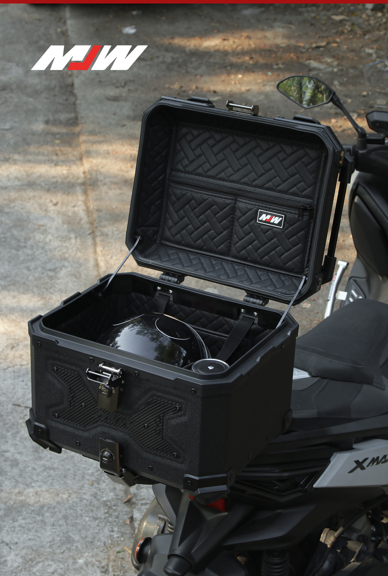 Motorcycle Mjw45L55L Water-Pattern Black Aluminum Alloy Tail Box Quick-Release Travel Toolbox Electric Vehicle Rear Tail Box
