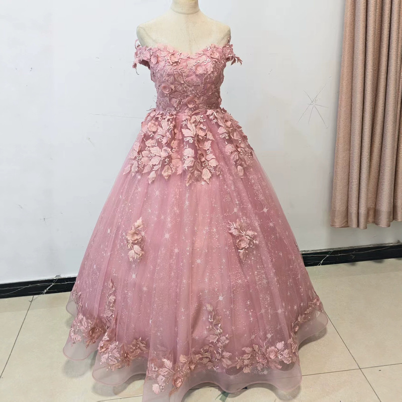 2026 New Adult Formal Dress with Puffy Colorful Tulle, Light Luxury Niche Design, Heavy Embroidery, Off-Shoulder Performance Dress, Ball Gown