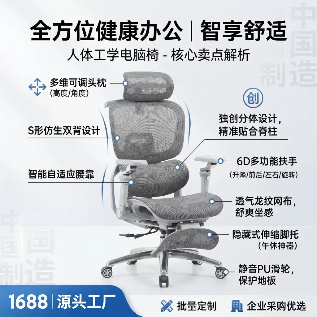 智能追腰人体学椅电脑椅联动气动撑腰办公椅子久坐老板学生电竞椅