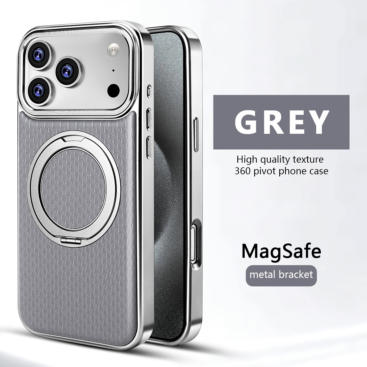 Ốp lưng da iPhone có giá đỡ xoay 360 độ, chống sốc viền dày — đen, xám, màu nâu, quả cam chi tiết 14