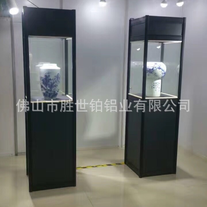 胜世铂工厂加工黑色八棱柱玻璃铝展示柜珠宝玉器展柜拆装用展柜厂