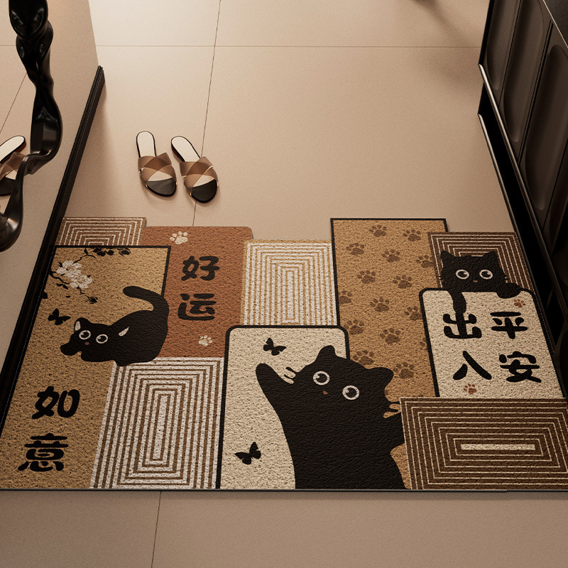 卡通猫咪入户门地垫进门刮泥蹭土脚垫家用耐磨脚垫可裁剪丝圈地垫|undefined
