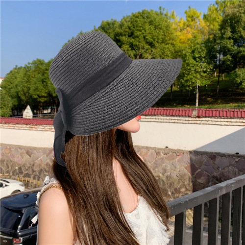 Summer bow sun hat Korean style large brim straw hat trendy wide brim folding summer sun hat women's sun protection beach hat