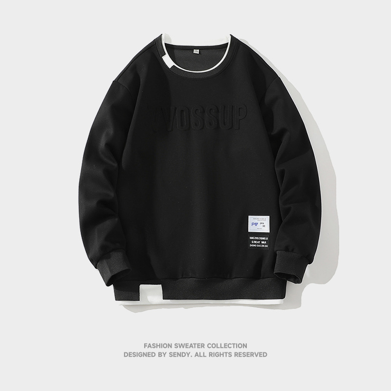 Weißes Sweatshirt für Herren, flach liegend, Frühling/Herbst, lässig, vielseitig, stylisch, langärmelig, für junge Leute_voghion.com