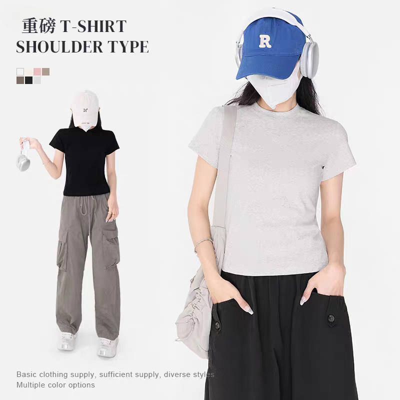 Hot Girl Right Shoulder Short-Sleeved T-Shirt Women's Summer New Tight-Fitting Slim Versatile Bottoming Shirt T-Shirt Round Neck Short Top