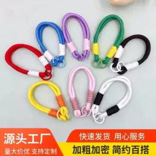 新款多巴胺色系编织手机挂绳 烤漆弹簧扣玩偶钥匙挂绳diy手工配件
