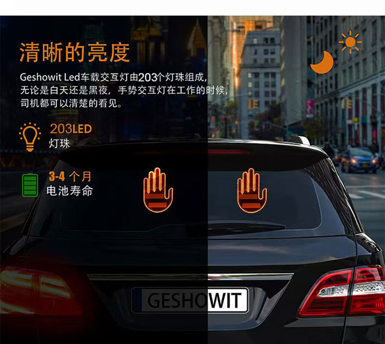 New Button-Type Car Led Fun Expression Light, Smiley Face Light, Rear Window Multi-Function Warning Gesture Light, Palm Light