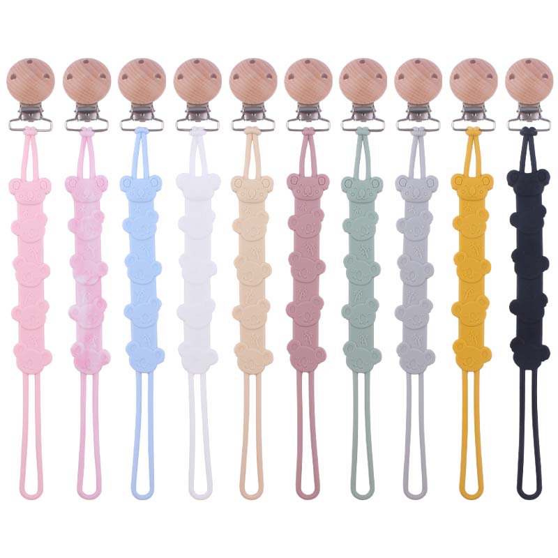 Nuevo bebé suministros de haya redonda de boca ancha clip de chupete calmante bebé kaola cadena de chupete de silicona cadena anti-caída
