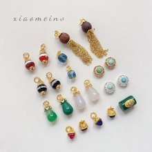 天然石翡翠流苏沉香木铜挂件小提溜diy手工古风串珠手链饰品配件