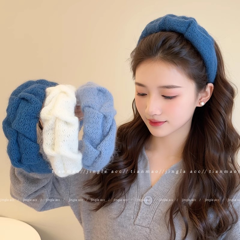 Retro cráneo alto cline cabello azul cabello de cabello de mujer borde ancho temperamento otoño invierno lavar la cara broca de cabello adornamiento