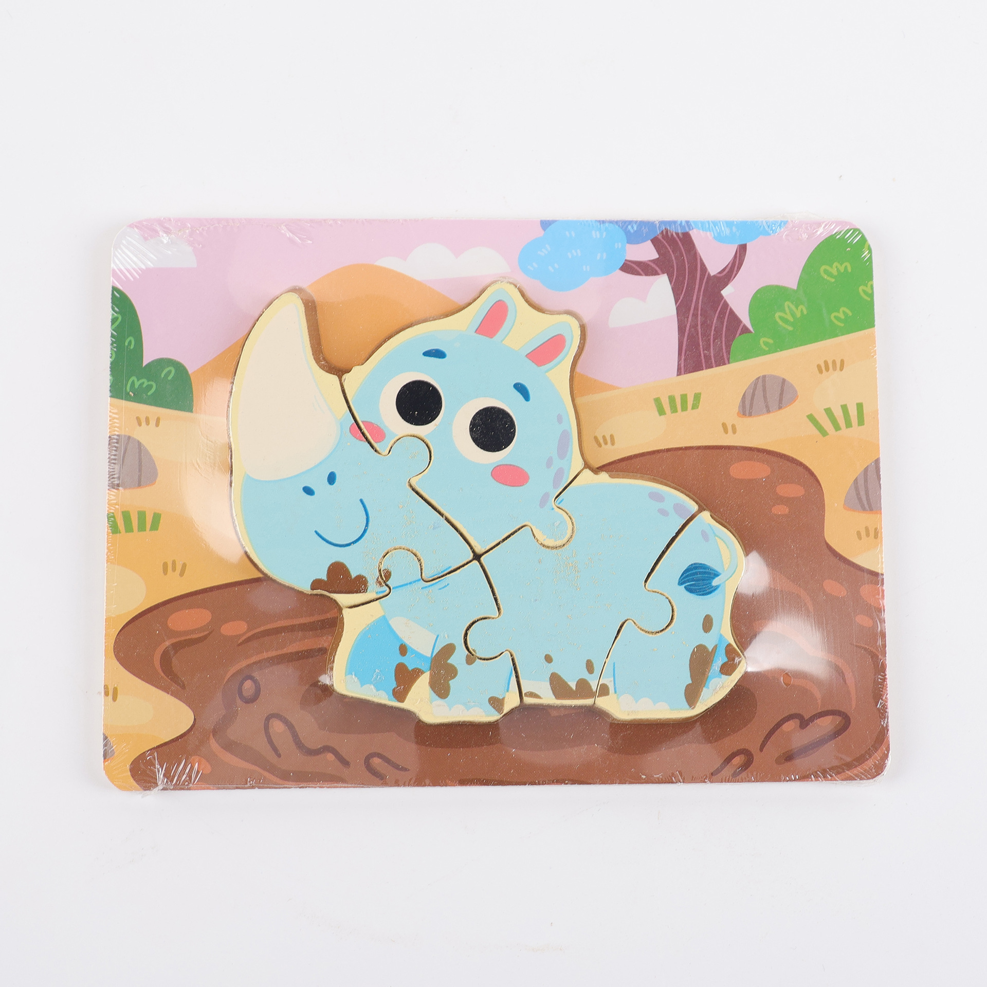 Puzzle de madera plano pequeño puzzle infantil juguetes de dibujos animados animales de tráfico cognitivo bloque al por mayor