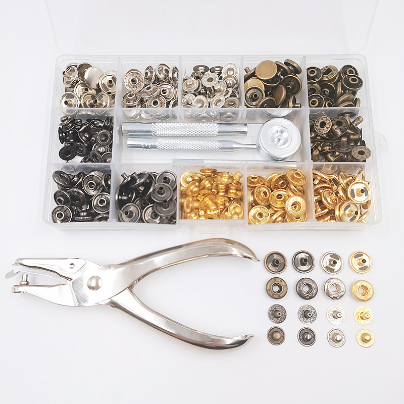 Cuatro colores 12.5mm cobre metal 633 conjunto de cierre + herramientas botones ropa ropa de cuero botones de presión ocultas