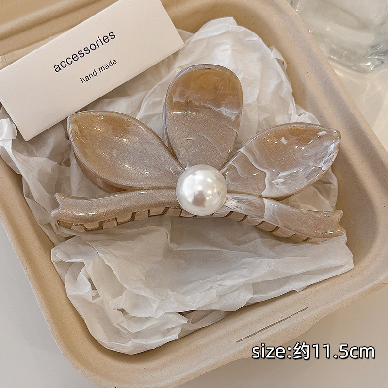 气质渐变花朵珍珠发夹女后脑勺盘发抓夹韩系鲨鱼夹子新款发卡发饰|undefined