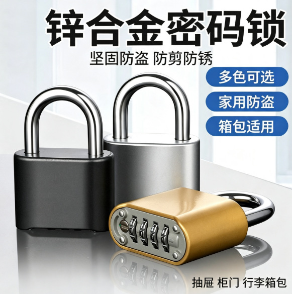 锌合金密码锁 防剪防锈防盗安全锁 家用抽屉柜门锁行李箱包锁现货