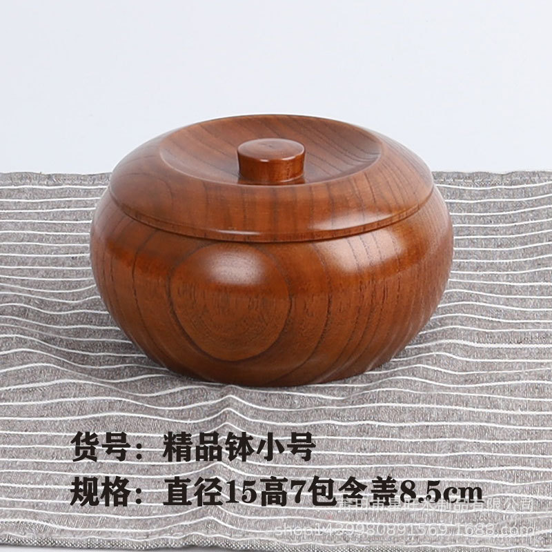 Suministro directo de fábrica de madera maciza japonés y coreano tazón de fideos instantáneos madera entera excavación tazón de madera grande con tapa anti-escaldado tazón de ensalada redonda en stock