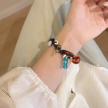 文艺复古彩色串珠手链小众设计钥匙扣编织手绳民族风手工编织饰品