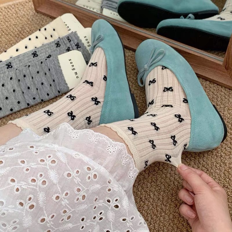 Summer thin Japanese knee socks with bow