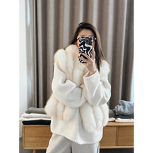狐狸毛皮草 女士无袖蓬松丰盈女士皮草冬季外套竖排上衣
