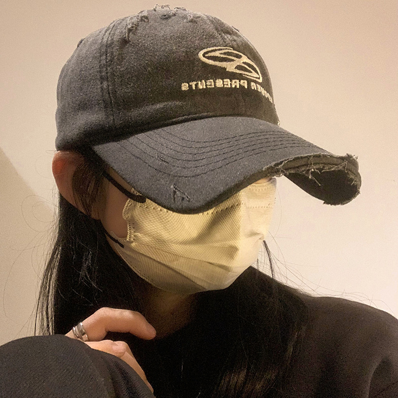 棒球帽女美式破洞灰色顯臉小大頭圍鴨舌帽韓系帽子男潮遮陽防曬帽