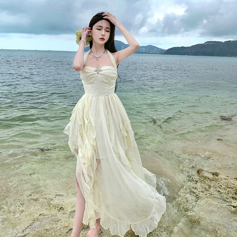 Pure Desire Princess Dress Seaside Dress Fairy Dress Summer Vacation Birthday Strapless Dress Waist Neck Long Dress
