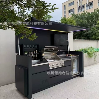 折叠户外厨房创意集装箱厨房 201全不锈钢庭院移动厨房自带柴火灶